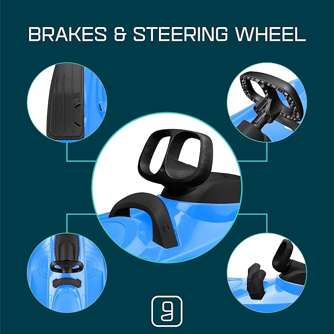 Snow Sled for Kids, Adults - Toboggan Sled, Easy Turning Steering Wheel, Anti-Slip Seat, Pull Up Brake, Durable Plastic Sled, Lightweight, Snow Sleds, Age 3+ 260 lbs-StrideForce Fitness