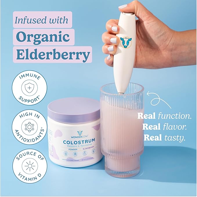 Colostrum Supplement Powder for Gut Health, Immune Support, Muscle Recovery & Wellness | Natural IgG Pure Whole Bovine Colostrum Superfood, Elderberry, 60 Servings-StrideForce Fitness