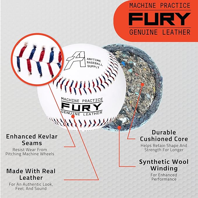 Anytime Baseball Fury Leather Pitching Machine Baseballs - 1 Dozen Flat Seam Pitching Machine Balls-StrideForce Fitness