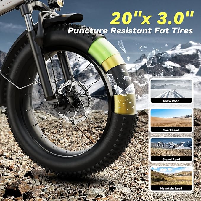 Foldable Electric Bike for Adults, 30+MPH, 48V 20Ah Removable Lithium Battery up to 80Miles, 20" Fat Tire 1000W Peak Motor Dirt Ebike Adult Electric Bicycle for Commute Beach Mountain E Bike-StrideForce Fitness