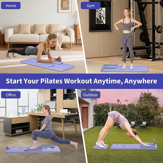 Pilates Reformer Set, ESBANY Pilates Board with Phone Holder, Multi-Purpose Foldable Pilates Reformer Machine, Portable Home Pilates Slider Board Equipment for Home Workout, Fitness, Exercise, Abs-StrideForce Fitness