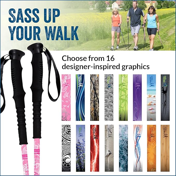 York Nordic Hiking & Walking Poles - Cushion Foam Grips w/Nordic Strap - Lightweight, Adjustable, and Great for Balance -2 Pieces w/Flip Locks, and Travel Bag - Heights 5'4"-6'2"-StrideForce Fitness