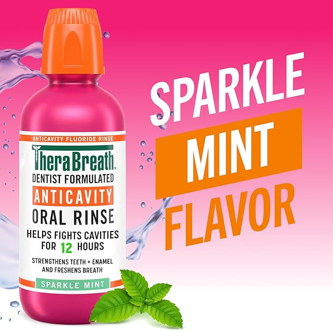TheraBreath Anticavity Fluoride Mouthwash, Sparkle Mint, Dentist Formulated, 16 Fl Oz (2-Pack).