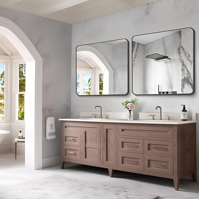 FORBATH Bathroom Mirror 42x42 Inch, Large Square Vanity Mirror with Black Aluminum Frame Rounded Corner, Wall Mounted Mirror for Bathroom Bedroom Entryway Living Room Home Decoration-StrideForce Fitness