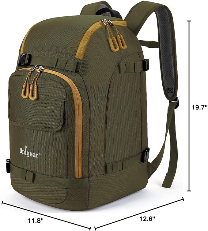 Unigear Ski Boot Backpack, 50L Travel Pack for Helmet, Goggles, Gloves, Skis, Snowboard & Accessories (Olive Green)-StrideForce Fitness