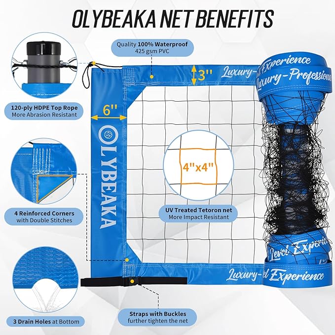 2025 Outdoor Professional Volleyball Net Set for Backyard Beach with Tetoron Net, Adjustable 2" Aluminum Poles, PU Volleyball,Carry Bag - Easy Setup & Anti-Sagg with 2 Tension Adjusters-StrideForce Fitness