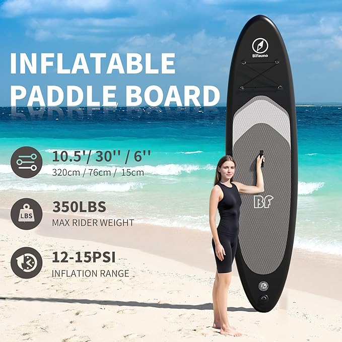 Inflatable Stand Up Paddle Board with SUP Accessories & Backpack. Paddle Boards for Adults. Non-Slip Deck, Wide Stance, Bottom Fin, Double Action Pump.-StrideForce Fitness