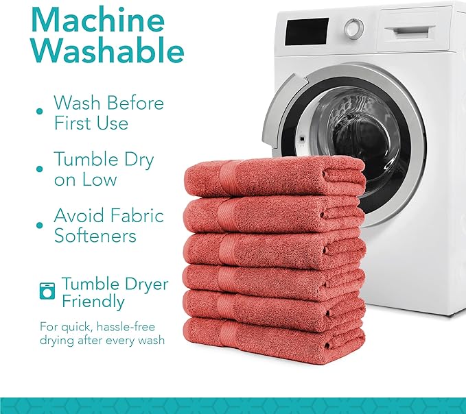 Pleasant Home Bath Towels Set of 6 (24” x 50”) 100% Cotton, 515 GSM | Lightweight, Soft & Absorbent Luxury Towels for Bathroom | for Gym, Pool & Spa | 6 Pack, Red-StrideForce Fitness