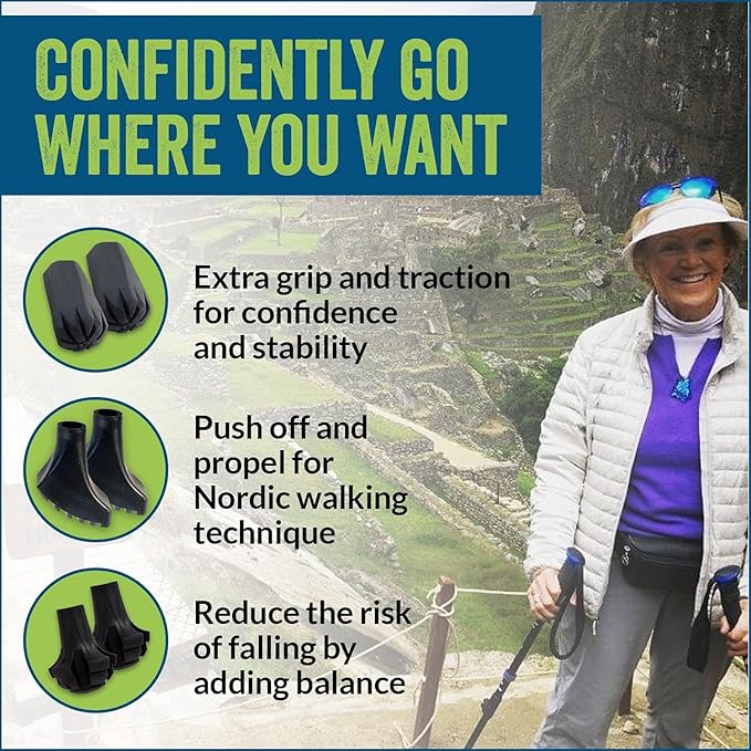 4 Pack of Extra Durable Rubber Replacement Tips (Replacement Feet/Paws/Ferrules/Caps) for Trekking Poles - Fits All Standard Hiking and Nordic Walking Poles-StrideForce Fitness