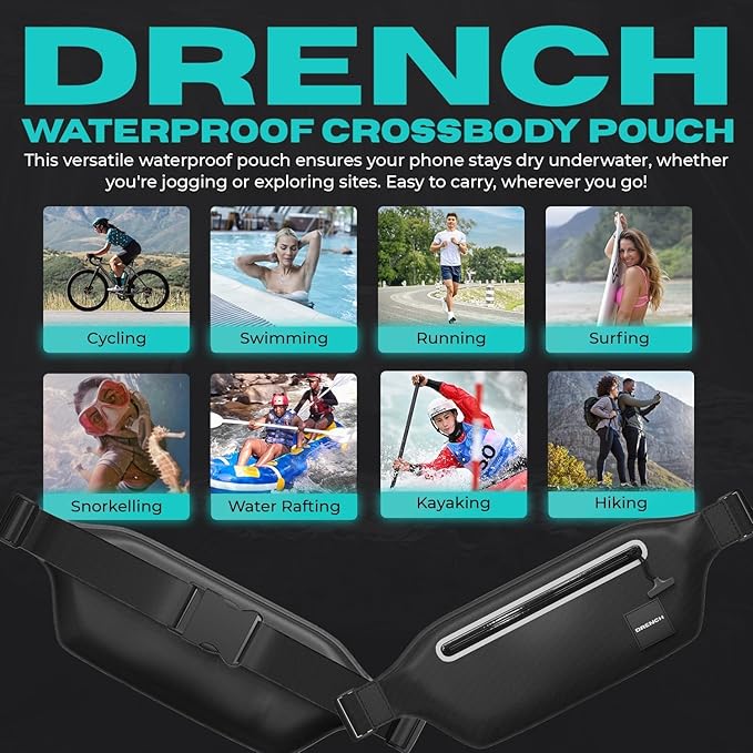 DRENCH 2-Pack Waterproof Fanny Pack | Submersible Dry Bag Waist Pack | Phone Pouch for Swimming, Boating, SUP, Snorkeling | Underwater Floating Belt Bag | IPX8 Waterproof Case-StrideForce Fitness