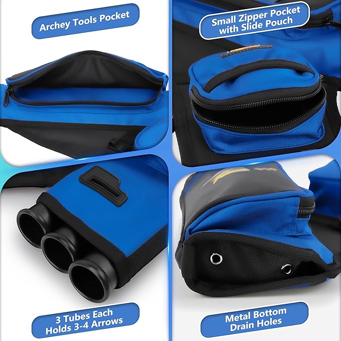 SUNYA Archery Hip Quiver for Arrows. Includes 3 Tubes Arrow Holder, Accessories Pockets and Waist Belt. Fit for Compound and Recurve Bow Practice.-StrideForce Fitness