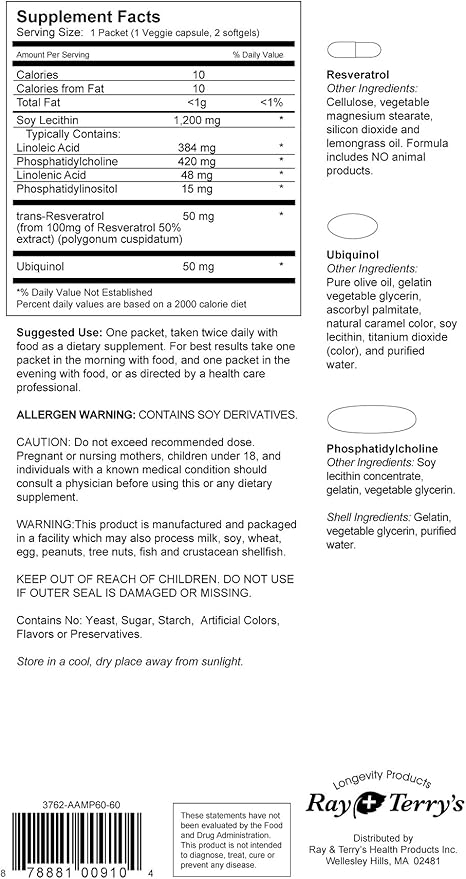Transcend Ray and Terry's Anti-Aging Supplement Combination: 30 Day Supply Individual Dose Packets Contain 3 Supplements to Counterract Biochemical Aging-StrideForce Fitness