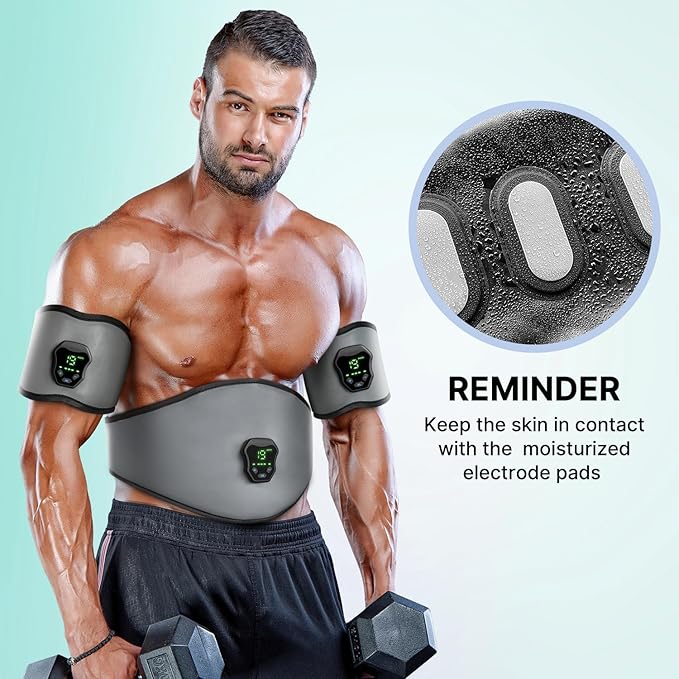 NEWPINE Fitness Belt, Powered Muscle Stimulator for Home Use, for Muscle Conditioning Grey-StrideForce Fitness