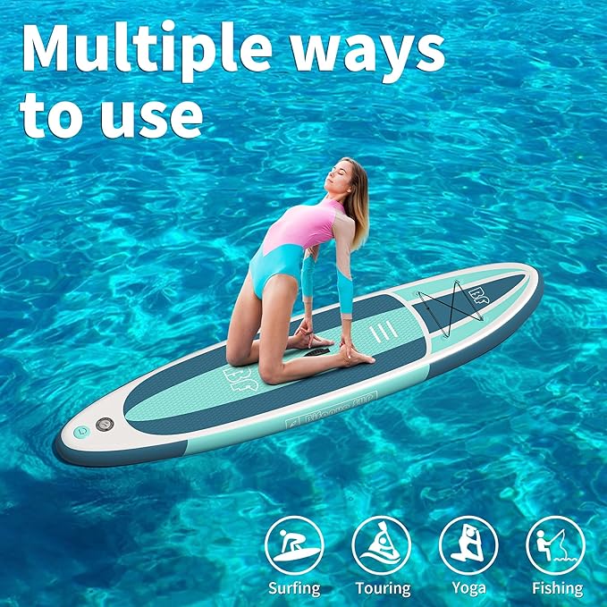 Inflatable Stand Up Paddle Board with SUP Accessories & Backpack. Paddle Boards for Adults. Non-Slip Deck, Wide Stance, Bottom Fin, Double Action Pump.-StrideForce Fitness