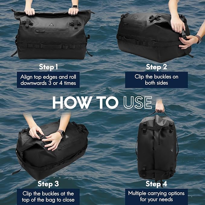 Haimont Large Waterproof Duffel Backpack Roll-Top Heavy Duty Dry Duffle Bag for Boating, Travel, Motorcycle, Kayaking, Camping, 60L-StrideForce Fitness