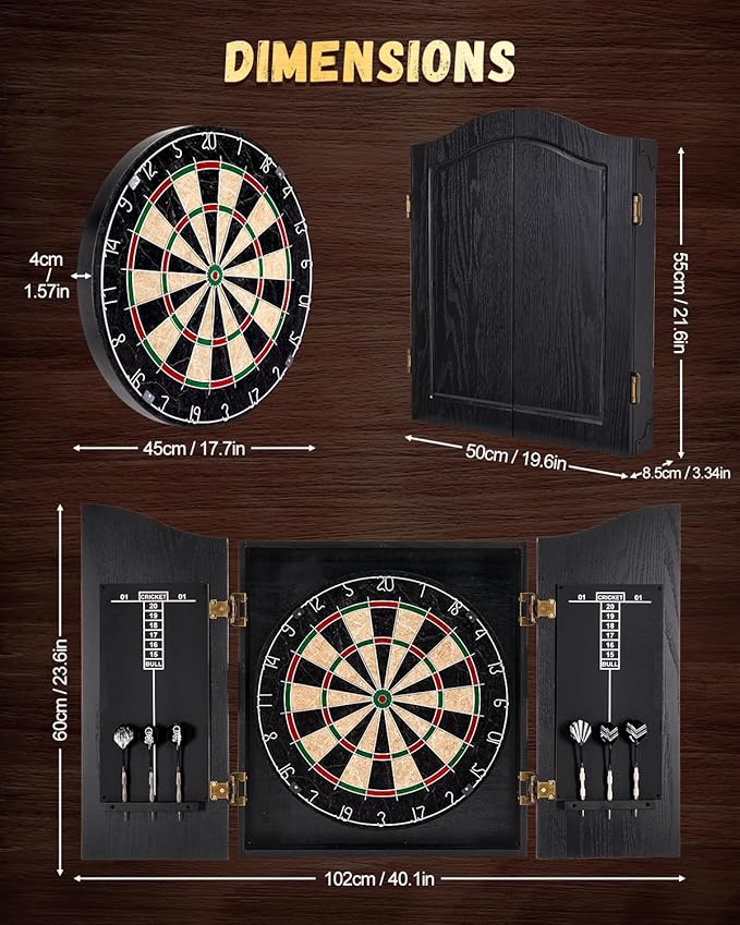 Sisal Dart Board Cabinet Sets, Decorative Dart Boards for Adults [6*Steel Darts] - Wooden Dartboard Cabinet with Integrated Scoreboard for Family Game Rooms-StrideForce Fitness