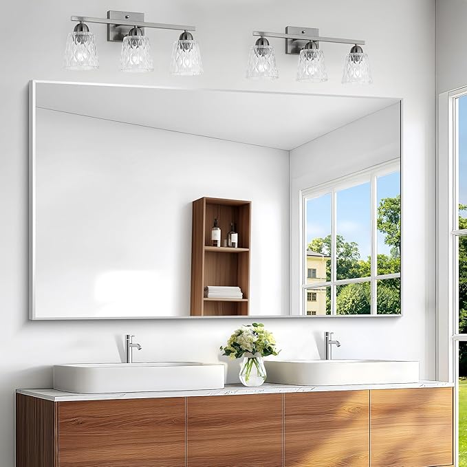 Silver Bathroom Mirror,60x36 inch Wall Mirror for Bathroom Wall Mounted,Large Rectangle Mirror for Bathroom Over Sink,Modern Metal Frame for Living Room,Bedroom Entryway,Horizontal/Vertical-StrideForce Fitness