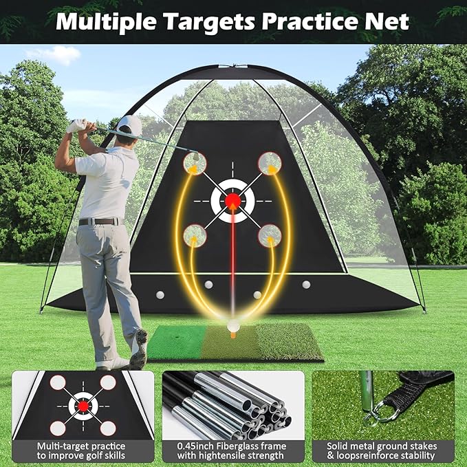 Golf Net,10x7FT with Golf Practice Mat,Hitting Aid Nets for Backyard Driving Chipping Training Swing with Target Outdoor or Indoor–Gifts for Men/Dad/Him-StrideForce Fitness