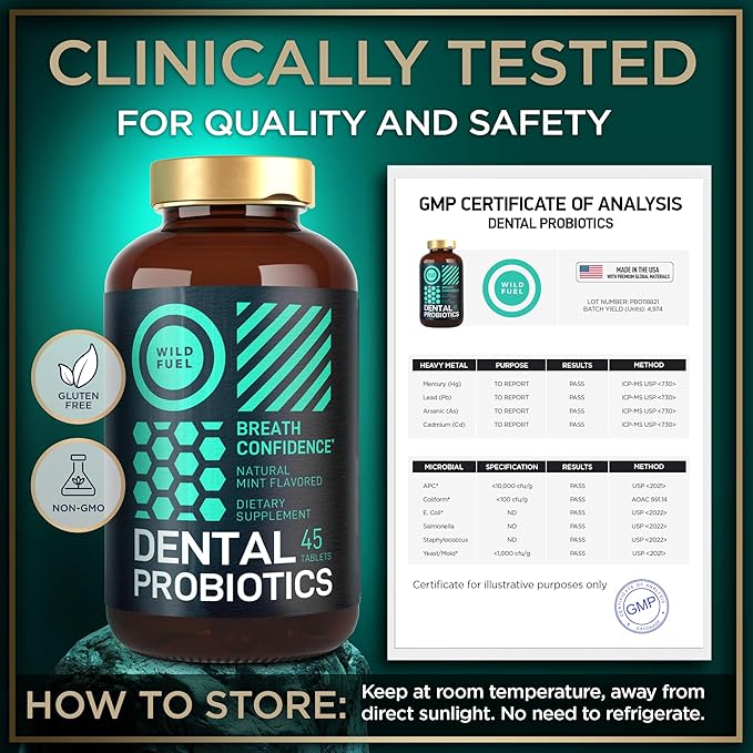 Oral Probiotics for Mouth Bad Breath - Dental Probiotics for Teeth and Gums - 3 Billion CFU Advanced Bad Breath Treatment for Mouth Health - 45 Prebiotic and Probiotic Lactobacillus Salivarius Tablets