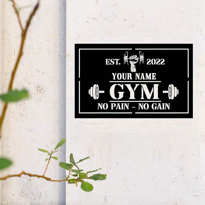 Personalized Home Gym LED Tin Metal Sign Multiple Sizes, Gym Sign Wall Decor, Exercise Workout Room Decor Fitness Center, Motivational Inspirational Hanging Wall Art Wall Plaque (01 w/o lights)-StrideForce Fitness