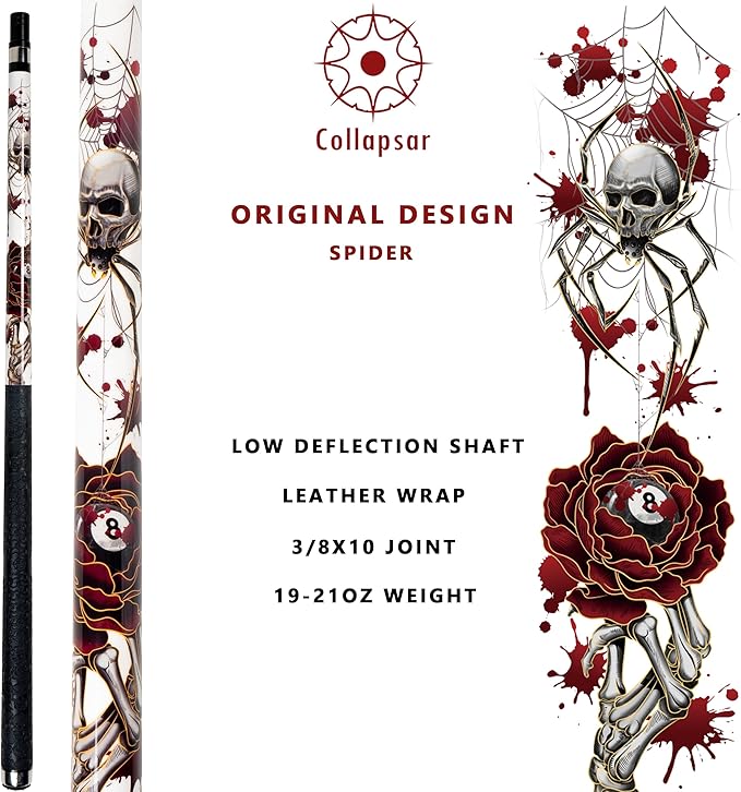 Collapsar CBP Pool Stick with 1X1 Hard Case,13mm Tip with Low Deflection Technology Billiard Cue,58" 2-Pieces 19-21 oz Professional Pool Cue Set-StrideForce Fitness