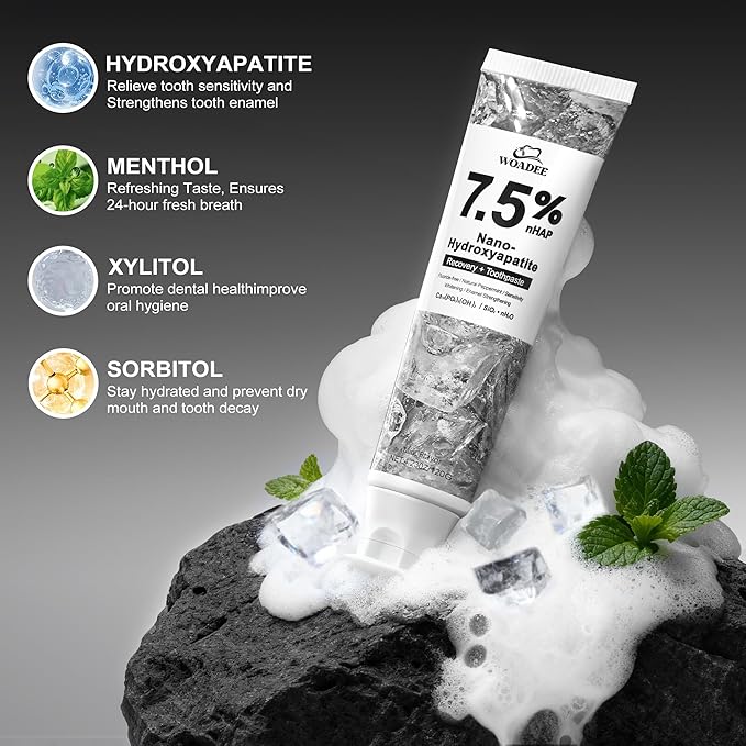 woadee 7.5% Hydroxyapatite Toothpaste for Advanced Enamel Protection, Fluoride-Free Nano Hydroxyapatite Toothpaste, Gentle and Effective Formula, Fresh Breath, Suitable for Sensitive Teeth 2 Pack