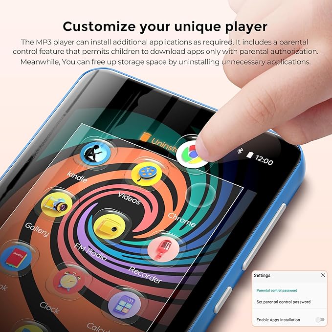 MP3 Player with Bluetooth and WiFi, innioasis 160GB Music Player with Spotify,Pandora,Amazon Music,4" Touch Screen Android MP4 MP3 Player for Kids with Libby,Audible,Audiobooks(White-Blue)-StrideForce Fitness