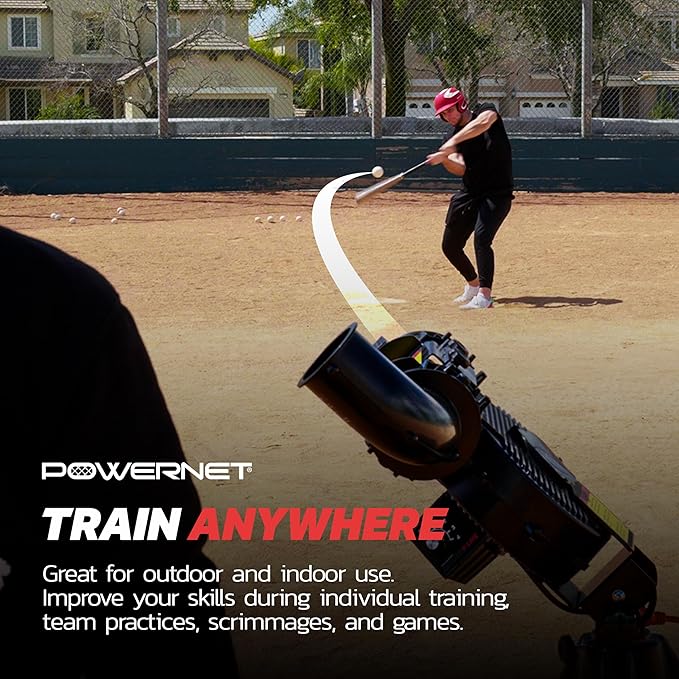 PowerNet Launch F-lite Softball & Baseball Pitching Machine, Dimpled Practice Balls, Bucket of Baseballs, Coaching Bucket Bundle for Pitching Machine, Baseball Training Equipment-StrideForce Fitness