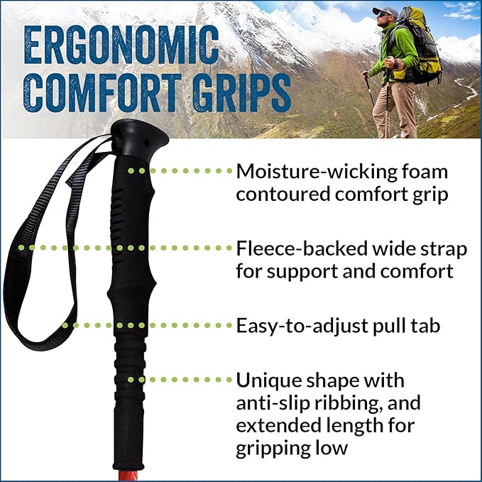 York Nordic Hiking & Walking Poles - Cushion Foam Grips w/Nordic Strap - Lightweight, Adjustable, and Great for Balance -2 Pieces w/Flip Locks, and Travel Bag - Heights 5'4"-6'2"-StrideForce Fitness