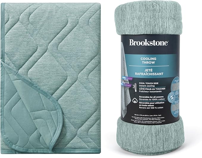 Brookstone Cooling Comfort Throw - Innovative Cooling Dual-Sided Throw - Oversized Cool Blanket for Hot Sleepers - Cooling Blankets for Sleeping - Nylon and Polyethylene Cooling Blanket - Green Milieu-StrideForce Fitness