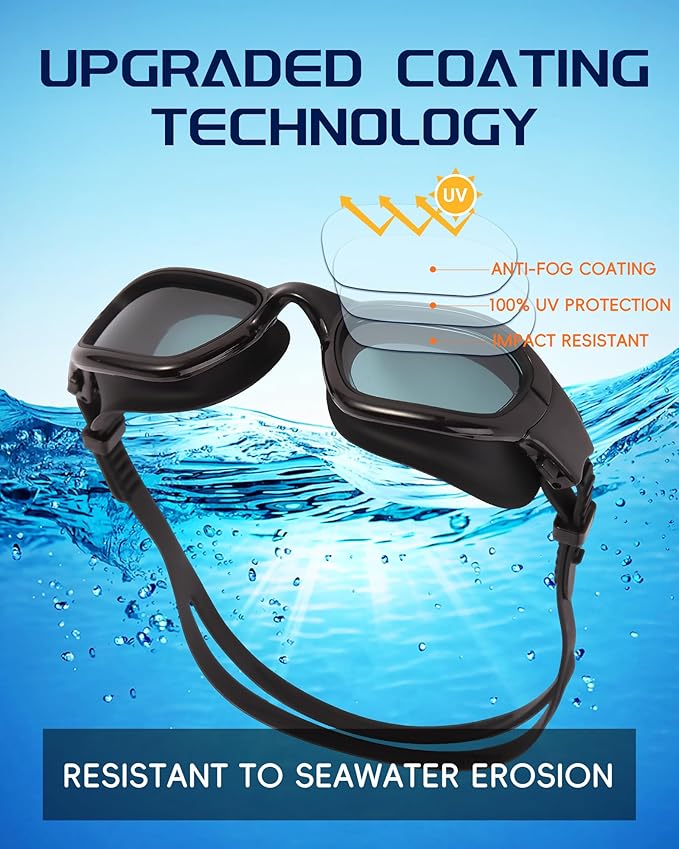 Swim Goggles, Goggles Adult with Swimming Cap, Nose Clip & Ear Plugs, UV Protection Anti-Fog Lens and Case for Adult-StrideForce Fitness