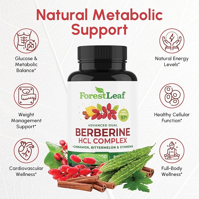 Berberine Supplement 1300mg per Serving- 97% Tested Ultra High Potency Berberine HCl with Ceylon Cinnamon, Bitter Melon & Gymnema, 10:1 Extract Berberis Supplements, Weight Management, 90 Veggie Caps-StrideForce Fitness