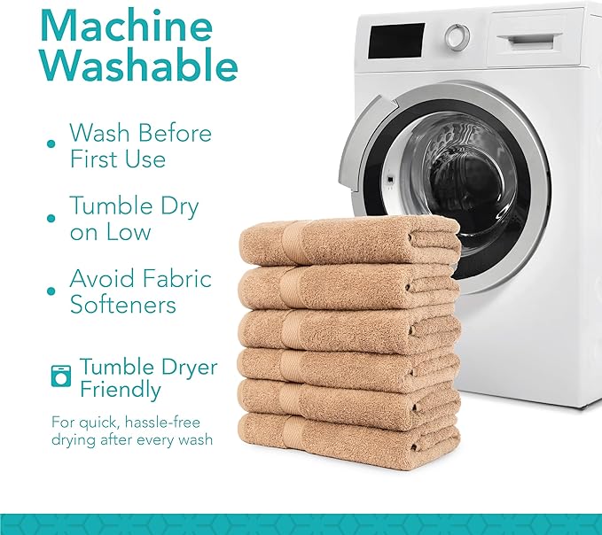 Pleasant Home Bath Towels Set of 6 (24” x 50”) 100% Cotton, 515 GSM | Lightweight, Soft & Absorbent Luxury Towels for Bathroom | for Gym, Pool & Spa | 6 Pack, Mocha-StrideForce Fitness