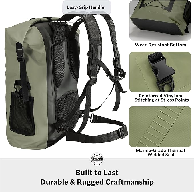 STOVER 5/10/25/30/40/55L Waterproof Backpack- Floating Dry Bag for Kayaking, Travel, Beach, Hiking, & Camping, Men/Women-StrideForce Fitness
