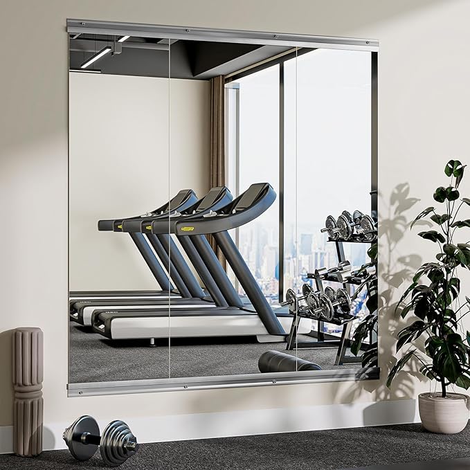Home Gym Mirror - 3 PCS 16×56 inches, Large Frameless Wall Mounted Full Length Body Mirror for Dancing Studio, Exercise, Fineness, Yoga, Tempered Glass-StrideForce Fitness