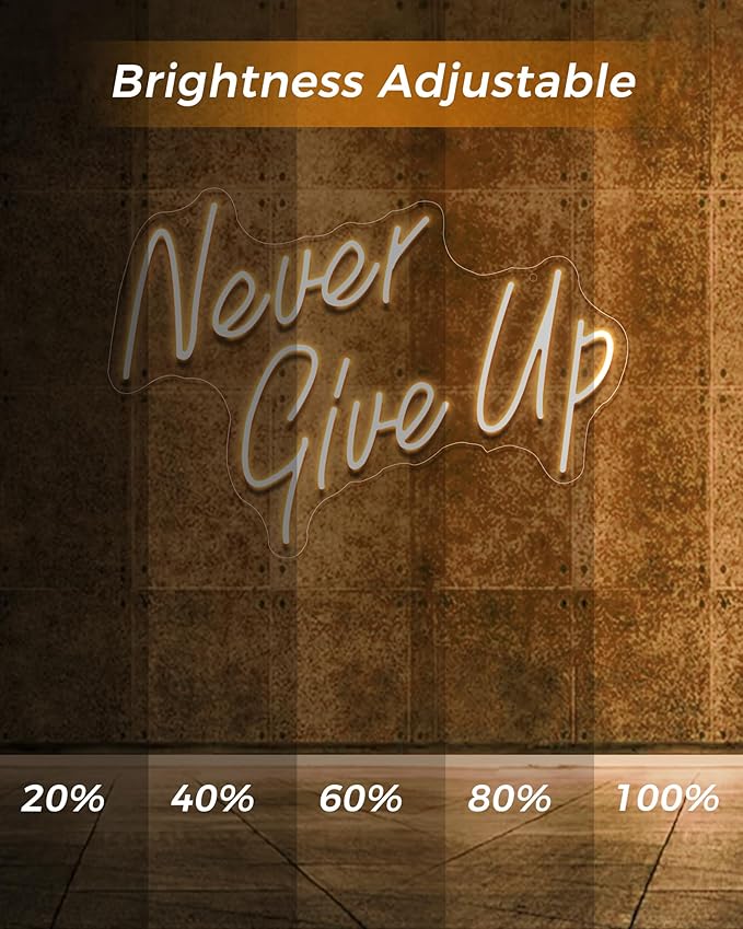 YIKBIK NEVER GIVE UPLED Neon Sign for Wall Decor,Neon Lights Party Decorations, USB Powered Switch Neon Lights lighting adjustable for Office Room, Gym Room, Man Cave, Gamer Room-StrideForce Fitness