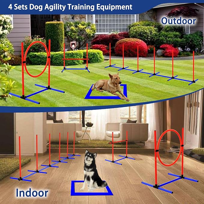 4 Sets Pets Agility Training Equipment, Adjustable Dog Hoop, Dog Jump, Weave Poles and Pause Box，with Independent Packaging(4 Sets)-StrideForce Fitness