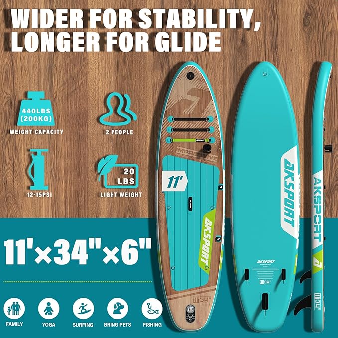 AKSPORT Inflatable Stand Up Paddle Board, SUP Board with All Accessories, Wide Stable Design, Non-Slip Deck, Inflatable Paddle Boards for Youth & Adult-StrideForce Fitness