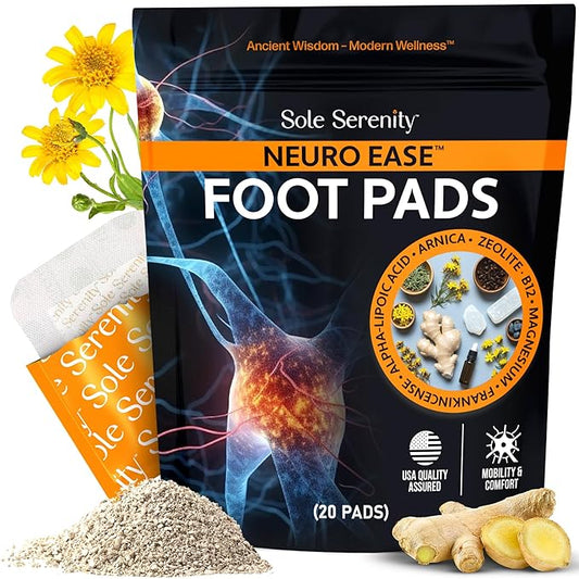 Sole Serenity NeuroEase Foot Pads for Occasional Nerve Discomfort in Hands and Feet - B12, Alpha Lipoic Acid, Magnesium, Frankincense and Zeolite for Relaxation, Back, Hand, Leg and Foot Comfort-StrideForce Fitness