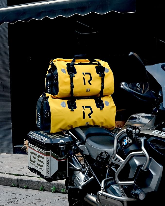 BORLENI Waterproof Motorcycle Dry Duffel Bag Luggage Tail Bag with Large Storage Space,Roll Top Closure, Shoulder Straps, Inner Pocket and Mesh Pocket for Motorcycling Travel Camping(Yellow,30L)-StrideForce Fitness