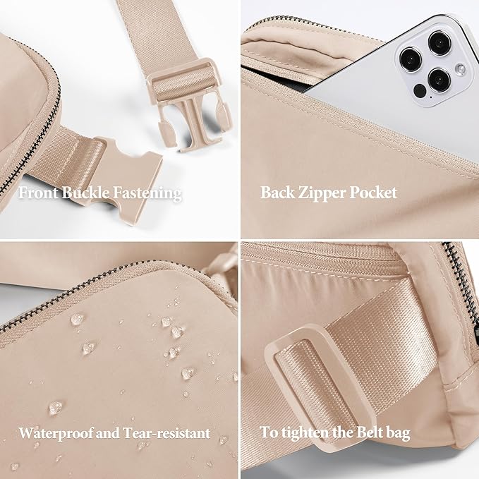 ODODOS Unisex Mini Belt Bag with Adjustable Strap Small Fanny Pack for Workout Running Traveling Hiking, Irish Cream-StrideForce Fitness