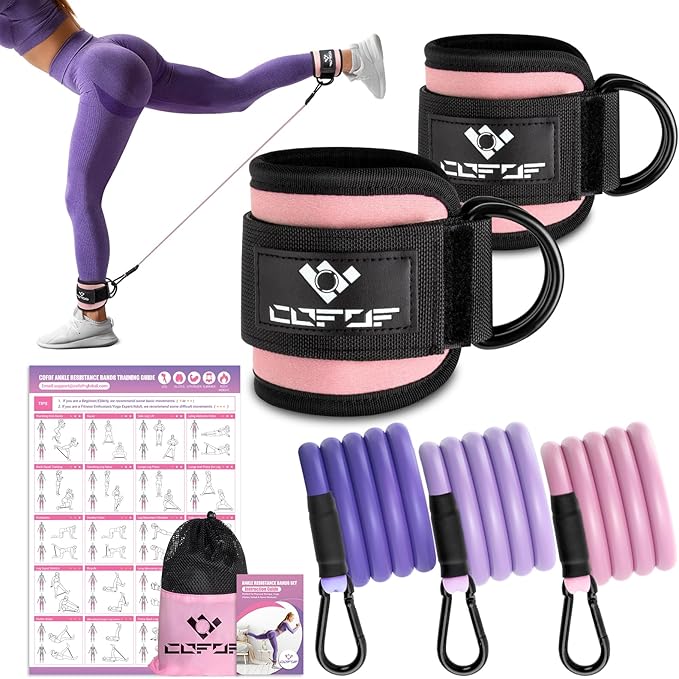 Ankle Resistance Bands With Cuffs for Working Out, Kickbacks, Hip, Leg and Glute Exercise - Training Poster Included - for Women