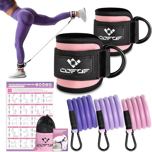 Ankle Resistance Bands With Cuffs for Working Out, Kickbacks, Hip, Leg and Glute Exercise - Training Poster Included - for Women
