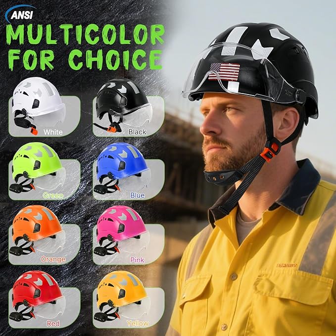 AOLAMEGS Construction Safety Hard Hat - ANSI Z89.1 Type Ι OSHA Approved Safety Helmets with Chin Straps Lightweight Reflective Vented ABS Hard Hats For Men Women Industrial Workwear 6-point Suspension-StrideForce Fitness