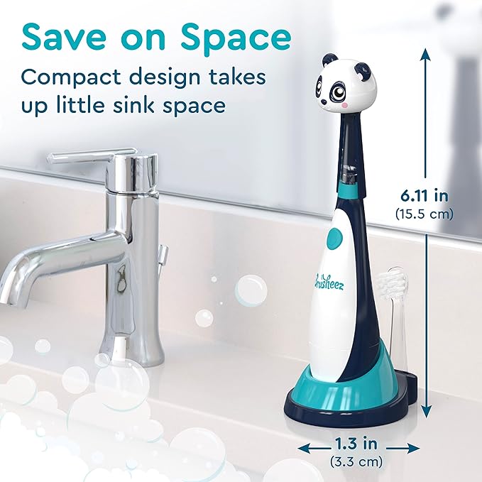 Brusheez Little Toddlers’ Sonic Toothbrush - Safe & Gentle Toothbrush for Ages 1-3 with Built-in, Light-Up 2-Minute Timer, Extra Brush Head, & Storage Base for First-Time Brushers (Parker The Panda)