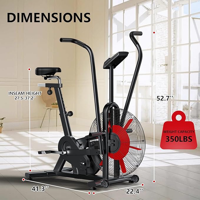 Air Bike, Wenoker Exercise Bike Air Resistance Stationary Bike for Home, Indoor Bike with Dual Action Handlebars, APP Connection Customizable Monitor-StrideForce Fitness