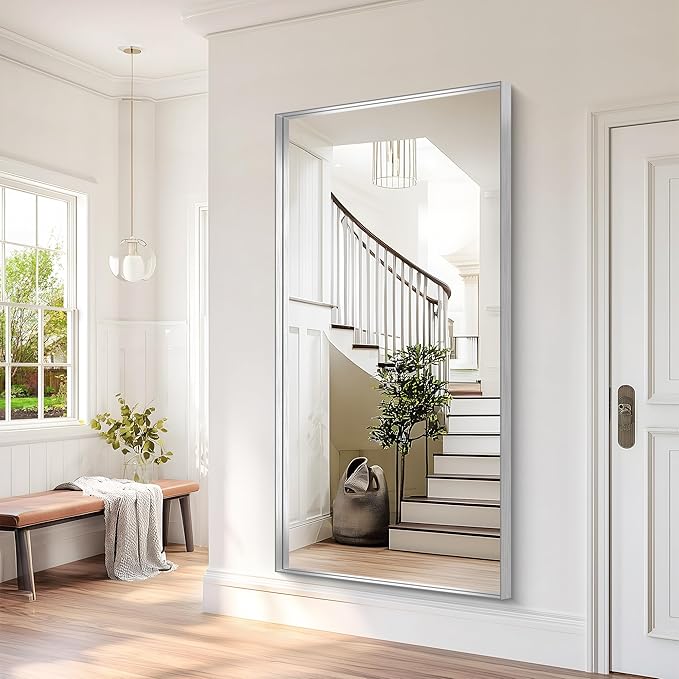 Silver Bathroom Mirror, 72x36 Inch Rectangular Framed Mirror, Large Wall Mounted Bathroom Vanity Mirror Over Sink for Bedroom,Restroom, Living Room, Hangs Vertically or Horizontally-StrideForce Fitness