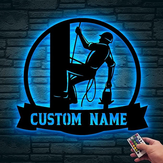 Personalized Electrician Metal Sign with LED Lights, Custom Electrician Metal Wall Art, Gift For Electrican, Wall Art Hanging Home Decor Birthday Xmas Gift-StrideForce Fitness