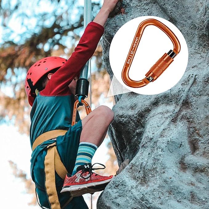 Auto Locking Carabiner Heavy Duty Carabiner 25kN UIAA Certified Climbing Carabiner Climbing Equipment Safety Carabiners for Rappelling, Hammocks, Rescue, Dog Leash, Swing-StrideForce Fitness