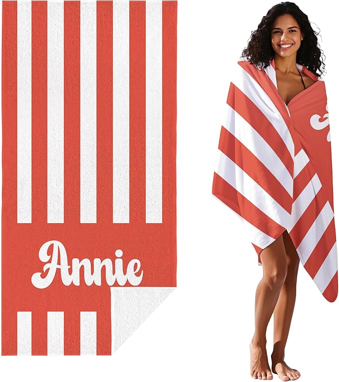 JML Personalized Beach Towel with Name, Custom Cabana Stripe Beach Towel, Customized Microfiber Pool Towel, Quick Dry & Absorbent Swim Towel for Adult,Mother's Day, Birthday, Summer Holiday,Vacation-StrideForce Fitness